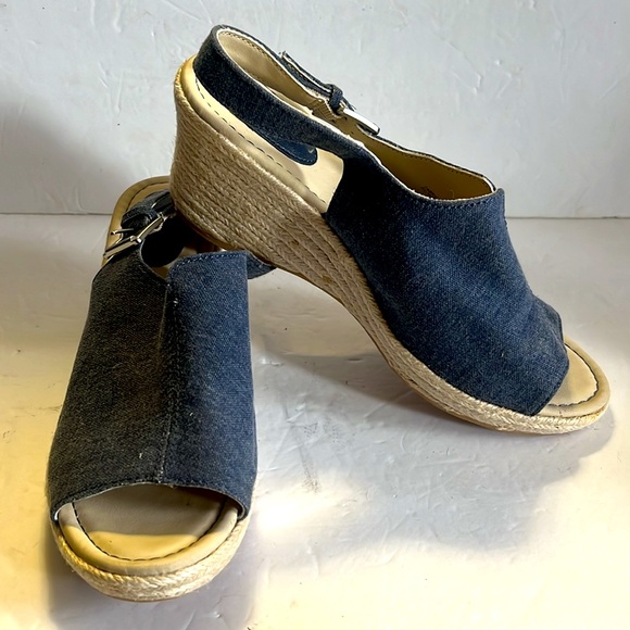 b.o.c. Shoes - B.O.C. open toe denim wedge sling back sandals